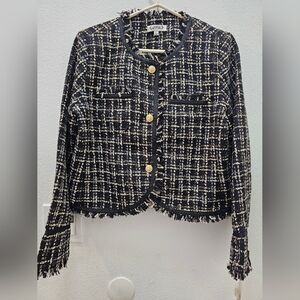 Nanette Lepore Black and Cream Tweed Blazer. Size M.